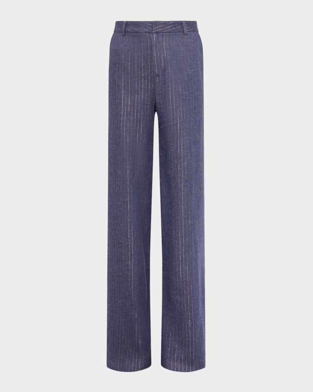 Livvy Metallic Pinstripe Straight-Leg Trousers